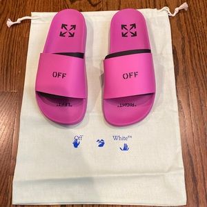 Brand new off white slides in fuchsia. Size 7B